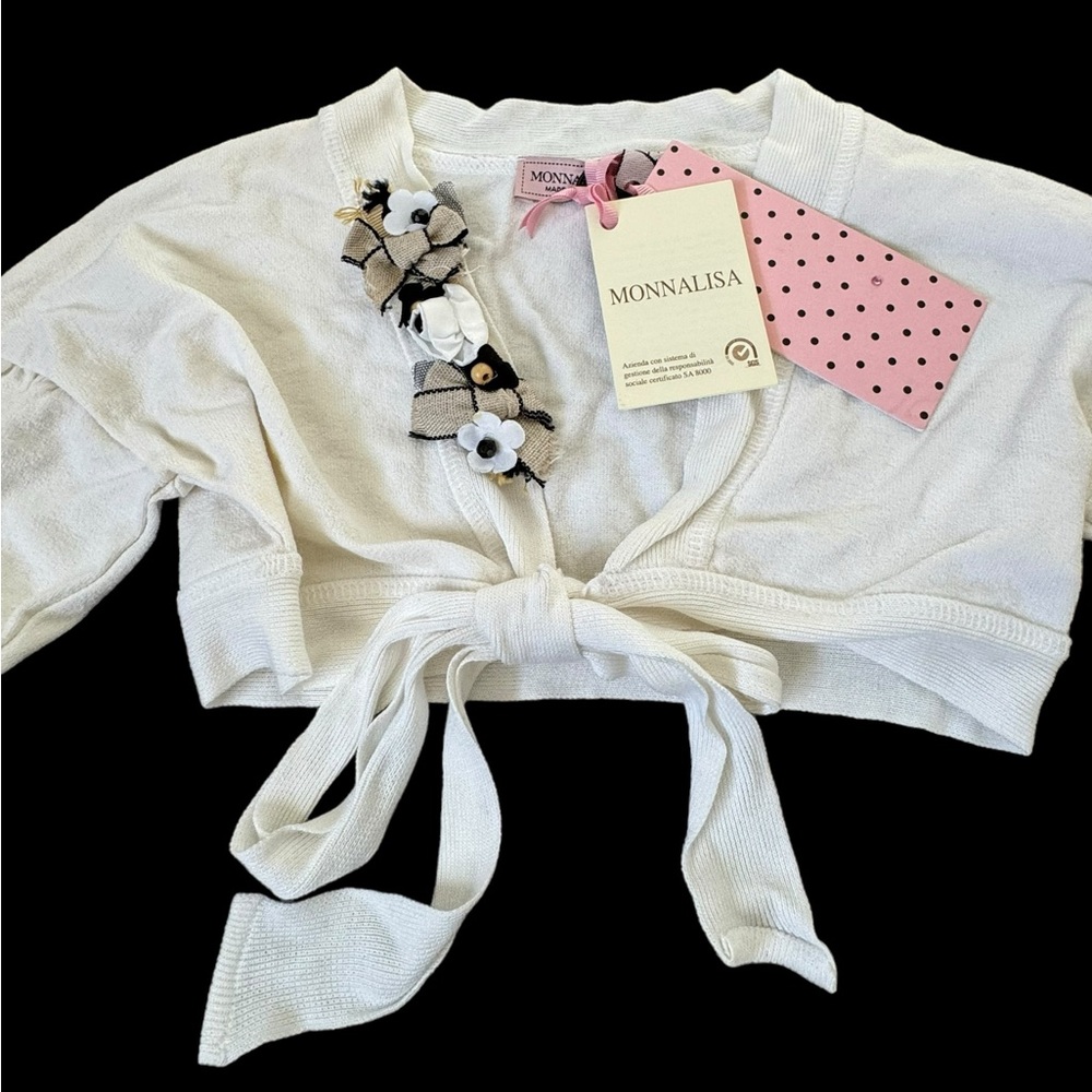 MONNALISA***Stunning White Floral Design Shrug*** Size 8 $389